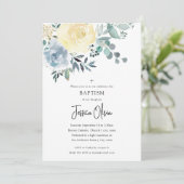 Dusty Blue Ivory Floral Greenery Baptisme Kaart (Staand voorkant)