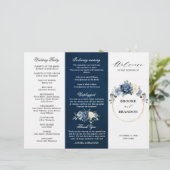 Dusty Blue Ivory Floral Tri-fold Wedding Programme (Debout devant)