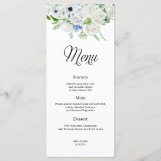 Dusty Blue Ivory Floral Wedding Menu