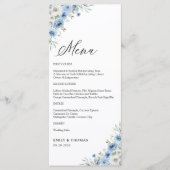Dusty Blue Ivory Floral Wedding Menu (Voorkant)