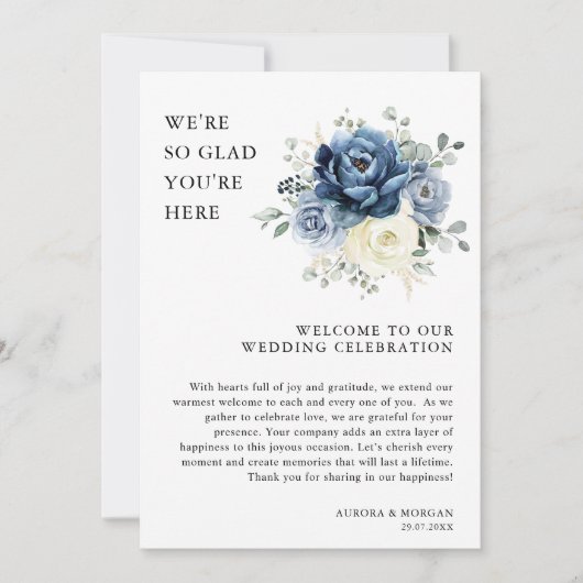 Dusty Blue Ivory Floral Weekend Events Programme (Devant)