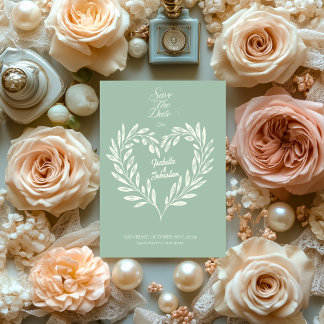 Dusty Blue & Ivory Heart Faire-Part de Mariage Sav