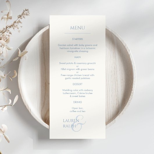 Dusty Blue & Ivory Monogrammed Mariage Menu