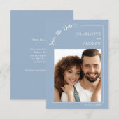 Dusty blue ivory photo wedding Save the Date (Devant / Derrière)