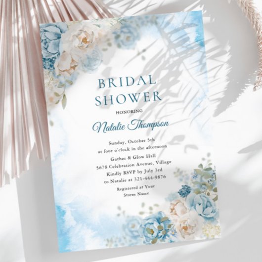 Dusty Blue Ivory Roos Flowers Vrijgezellenfeest Kaart