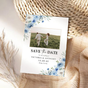 Dusty Blue Ivory Sauvez la date avec Carte photo