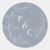 Dusty Blue Ivy Monogram Wedding Envelope Seal Ronde Sticker (Voorkant)