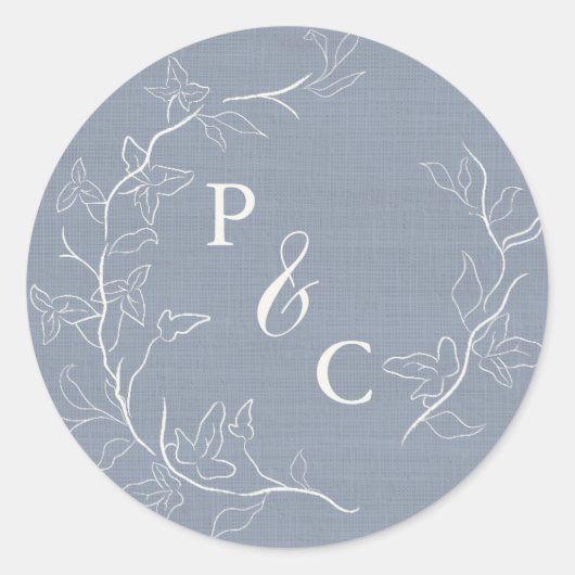Dusty Blue Ivy Monogram Wedding Envelope Seal Ronde Sticker (Voorkant)