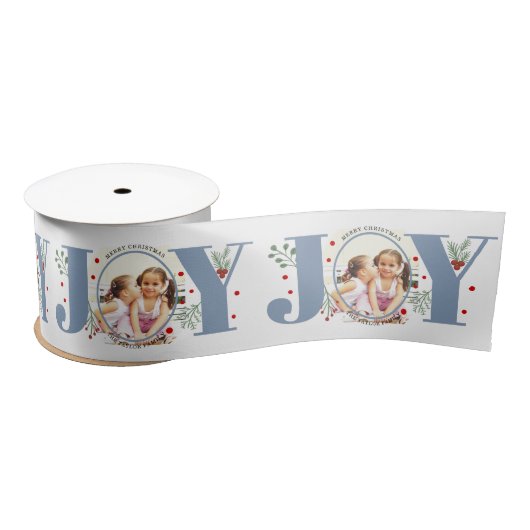 Dusty blue Joy met kerstfoto op bessen Lint (Spoel)