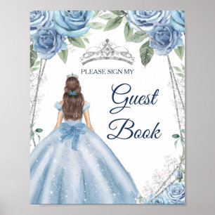 Dusty Blue Jurken Quinceañera Gastenboek Teken Poster