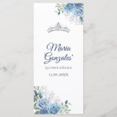 Dusty Blue Jurken Quinceañera Menu Kaart (Achterkant)