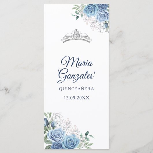 Dusty Blue Jurken Quinceañera Menu Kaart (Achterkant)