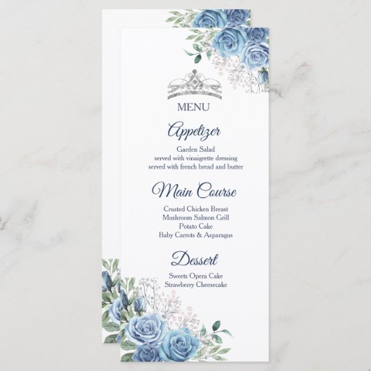 Dusty Blue Jurken Quinceañera Menu Kaart (Voorkant / Achterkant)