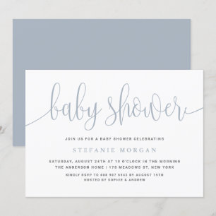 Dusty Blue kalligrafie Baby shower Kaart