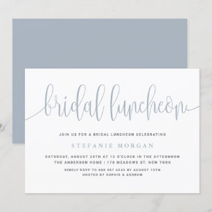Dusty Blue Kalligrafie Bruids Luncheon Kaart
