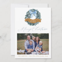 Dusty Blue Kerstmis Wreatfoto Card