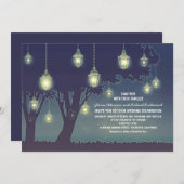 Dusty Blue Lantern Lights Tree Wedding Kaart (Voorkant / Achterkant)
