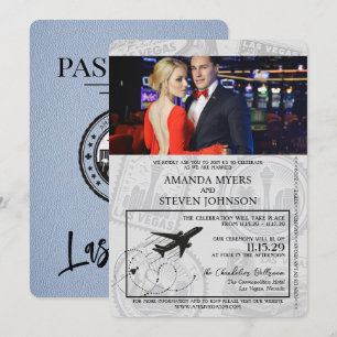 Dusty Blue Las Vegas Passport Wedding Kaart