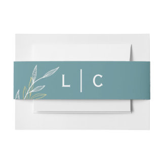 Dusty Blue Leaf Belly Band Uitnodiging Uitnodigingen Wikkel