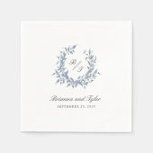 Dusty Blue Leafy Crest Monogram Bruiloft Logo Servet (Voorkant)