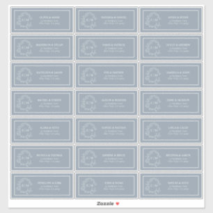 Dusty Blue Leafy Crest Monogram Guest Address Sticker