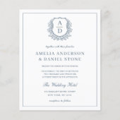 Dusty Blue Leafy Crest Monogram Huwelijk Elegant (Voorkant)