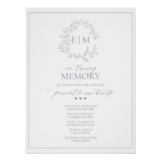 Dusty Blue Leafy Crest Monogram in liefhebbend geh Perfect Poster (Voorkant)