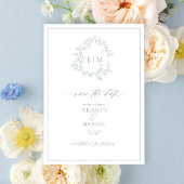 Dusty Blue Leafy Crest Monogram Save the Date Kaart