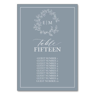 Dusty Blue Leafy Crest Monogram Weddenschap Kaart