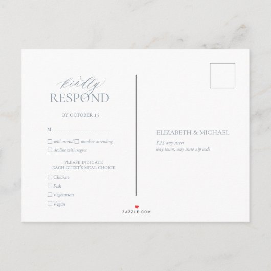 Dusty Blue Leafy Crest Monogram Weddenschap RSVP Uitnodiging Briefkaart (Achterkant)