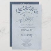Dusty Blue Leaves Elegant Budget Wedding Programme (Voorkant / Achterkant)