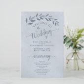 Dusty Blue Leaves Elegant Budget Wedding Programme (Staand voorkant)