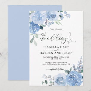 Dusty Blue Light Baby Blue Floral Flowers Weddensc Kaart