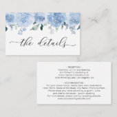 Dusty Blue Light Pastel Flowers Weddenschap Detail Informatiekaartje (Voorkant / Achterkant)