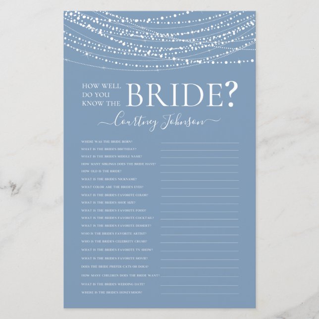 Dusty Blue Lights Vrijgezellenfeest Game (Voorkant)