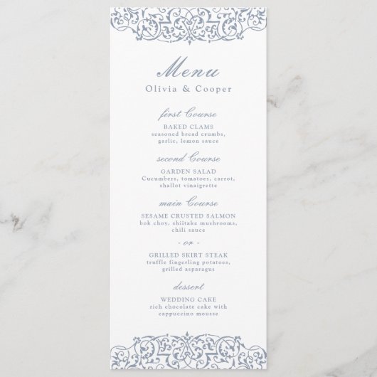 Dusty Blue Lijst Classic Wedding Menu (Voorkant)