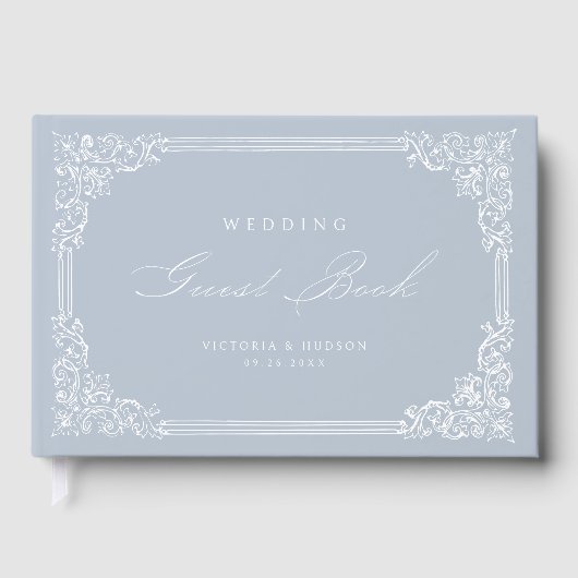 Dusty Blue Lijst Elegant Script bruiloft Gastenboek (Voorkant)