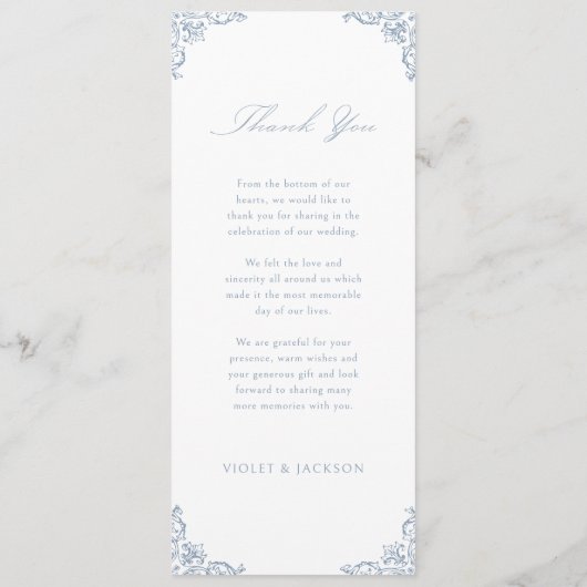 Dusty Blue  Lijst Elegant Script bruiloft Menu (Achterkant)
