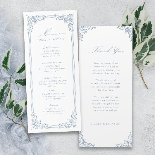 Dusty Blue  Lijst Elegant Script bruiloft Menu