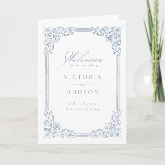 Dusty Blue  Lijst Elegant Script bruiloft Programma (Voorkant)