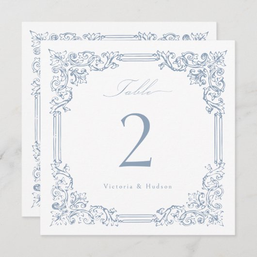 Dusty Blue Lijst Elegant Script Table No. (Voorkant / Achterkant)