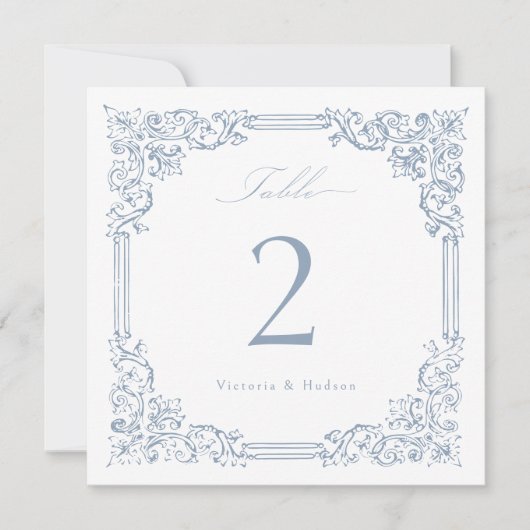 Dusty Blue Lijst Elegant Script Table No. (Voorkant)