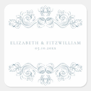  Dusty Blue  Lijst Elegant Script Vierkante Sticker