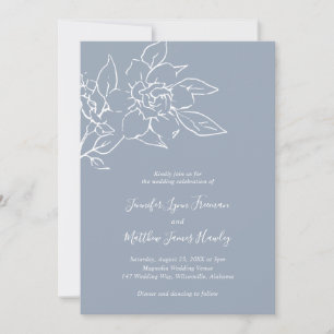 Dusty Blue Line Art Floral Elegant Huwelijk Kaart