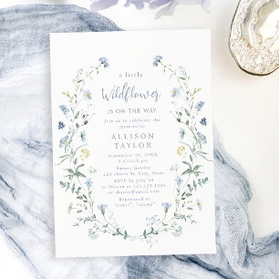 Dusty Blue Little Wildflower Boho Baby shower Kaart