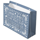 Dusty blue Love Peace Joy papel picado Kerstmis Groot Cadeauzakje (Voorkant Gekanteld)