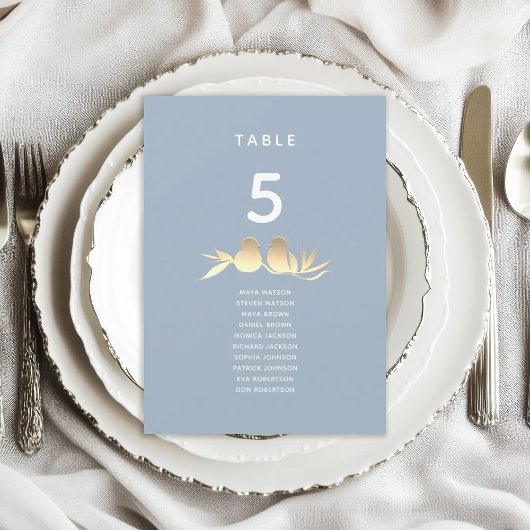 Dusty Blue Lovebirds Wedding Seating Card
