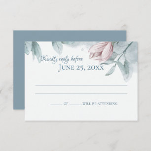 Dusty Blue Magnolias Elegant Wedding Response Kaart