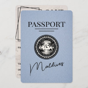 Dusty Blue Maldives Passport Bewaar de datum Save The Date