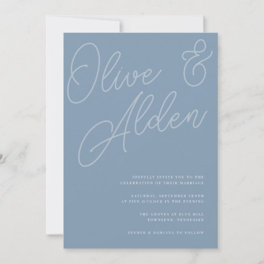 Dusty Blue | Manuscript Watermark Wedding Kaart (Voorkant)